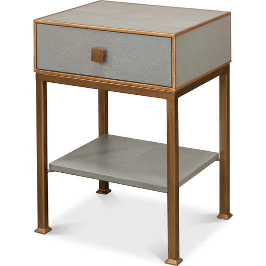 Gillian One Drawer Nightstand by Sarreid Ltd. in stone grey. Made from wood, leather in a modern style.
