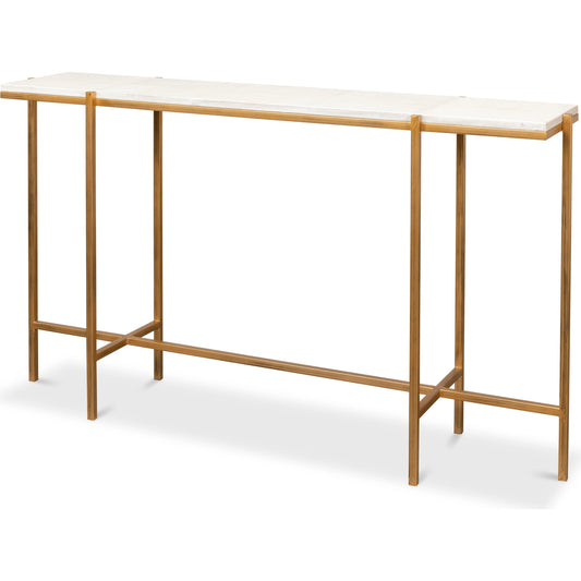 Osprey White Shagreen Console Table by Sarreid Ltd. in osprey white. Made from iron, leather in a modern style.