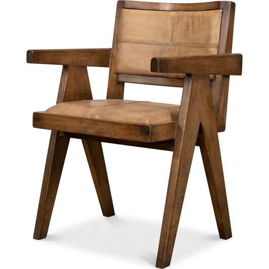 Angus Chair by Sarreid Ltd. in brown. Made from pine, leather in a rustic style.