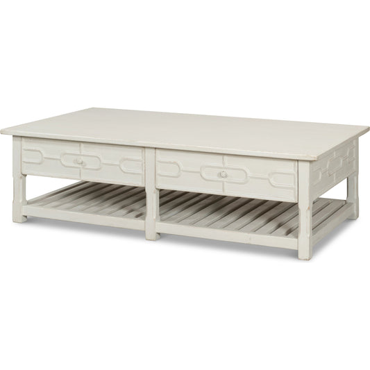 Isla Coffee Table by Sarreid Ltd. in antique white. Made from pine in a modern style.