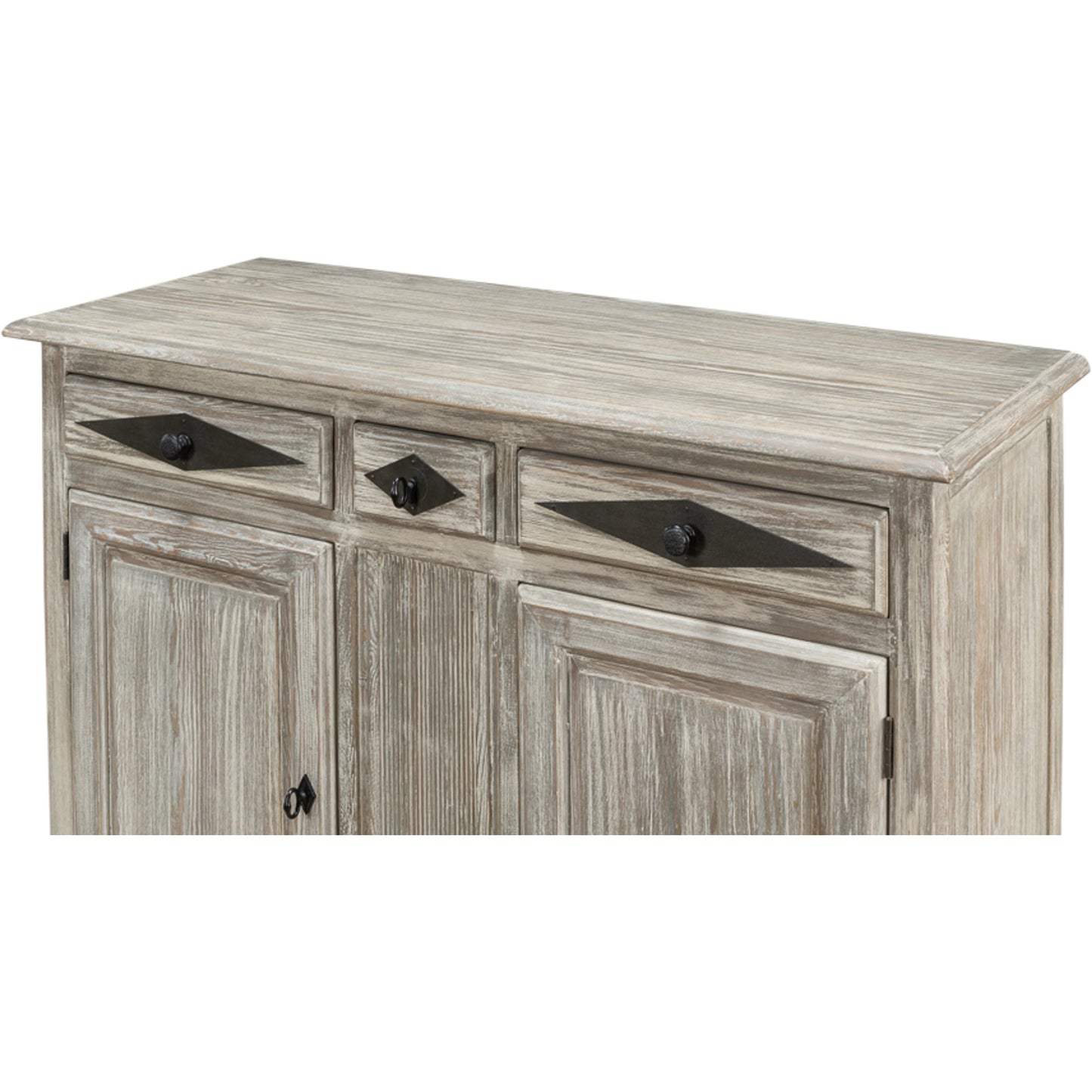 005 SI-1998476 | Closeup | Shepherd Bungalow Buffet by Sarreid Ltd. in moonskin. Made from pine in a traditional style.