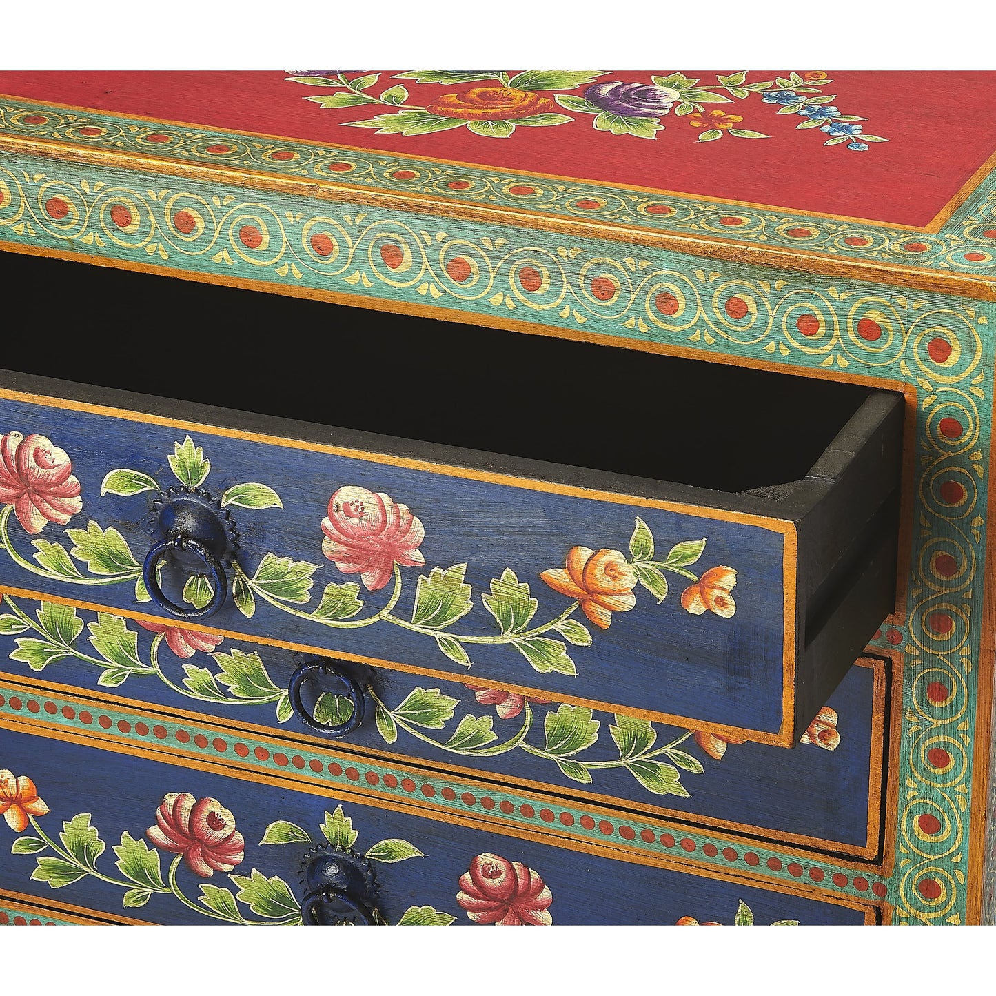 003 S-346413 | Additional Silo | Zara Hand Painted Chest by Butler Specialty Company in multi-color and artifacts. Made from merranti wood solids, mdf, hand painted design in a cottage & farmhouse style.