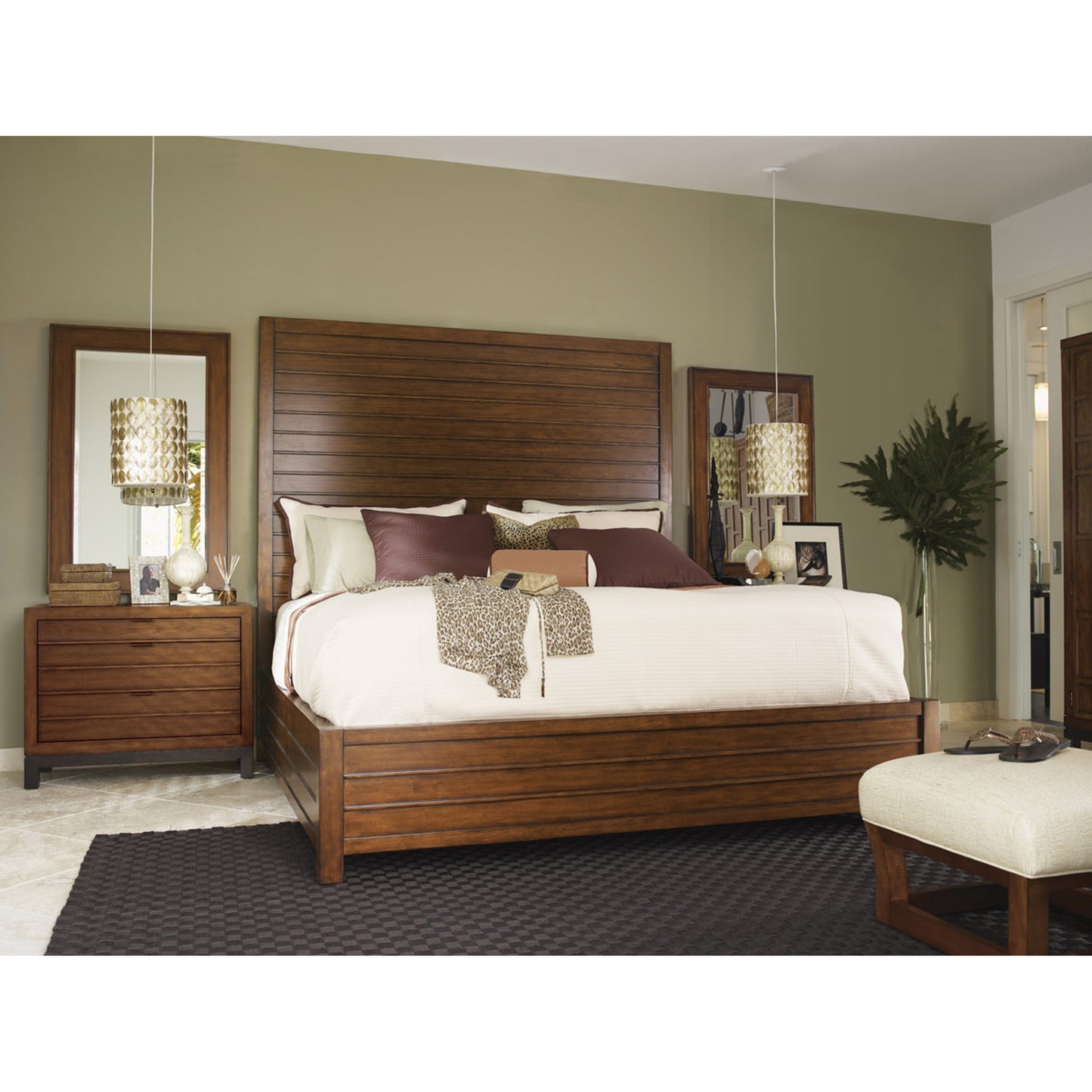 003 SR-836050 | Lifestyle | Coral Nightstand by Tommy Bahama Home in walnut. Made from unique in a transitional style.