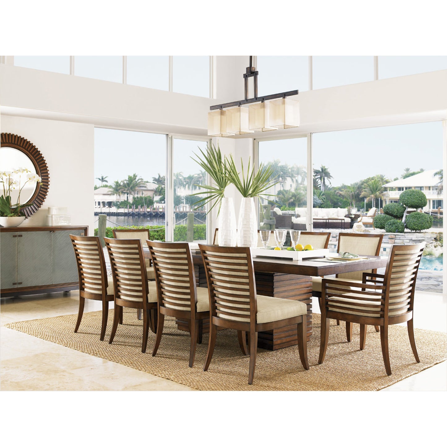 006 SR-836338 | Lifestyle | Peninsula Dining Table by Tommy Bahama Home. Made from unique in a modern style.