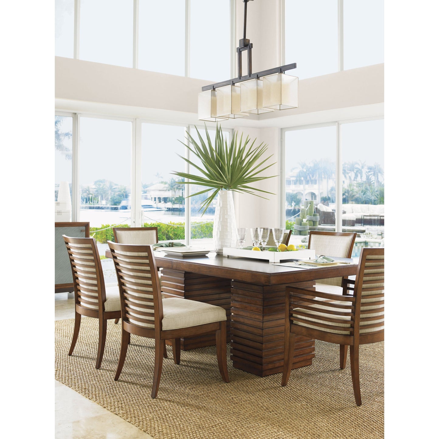 004 SR-836338 | Lifestyle | Peninsula Dining Table by Tommy Bahama Home. Made from unique in a modern style.