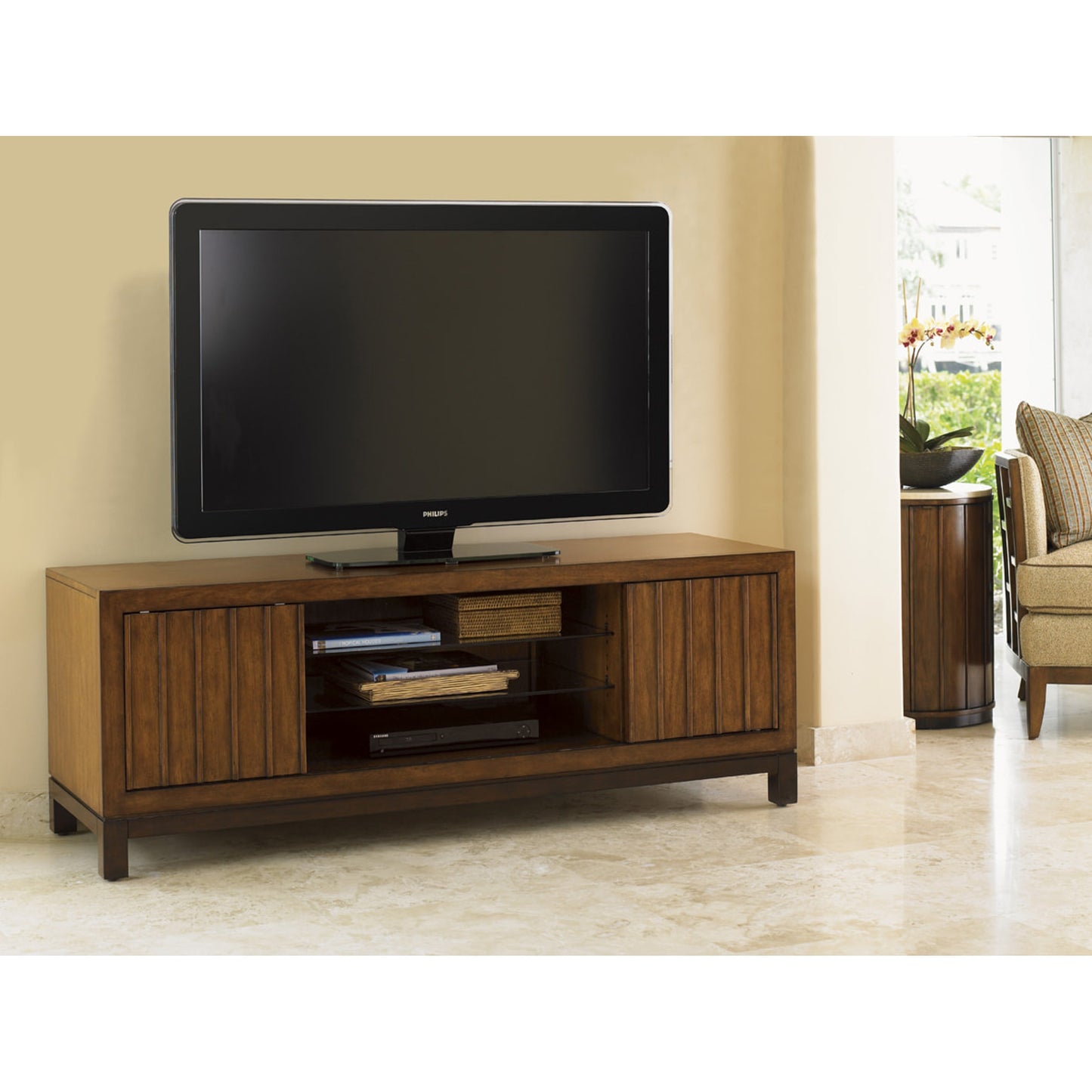 002 SR-836151 | Lifestyle | Intrepid Media Console by Tommy Bahama Home. Made from unique in a unique style.