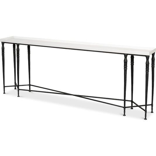 Nathaniel Elegance Console Table by Sarreid Ltd. in antique black, off white. Made from pine, iron in a modern style.