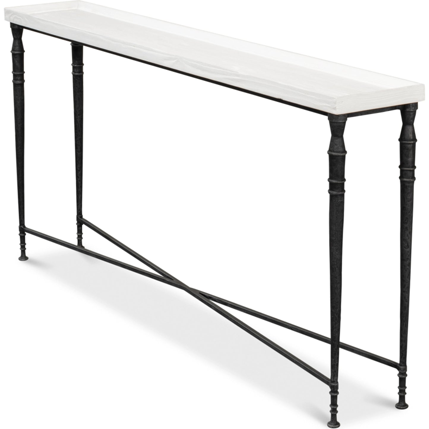 005 SI-1998579 | Additional Silo | Nathaniel Elegance Console Table by Sarreid Ltd. in antique black, off white. Made from pine, iron in a modern style.