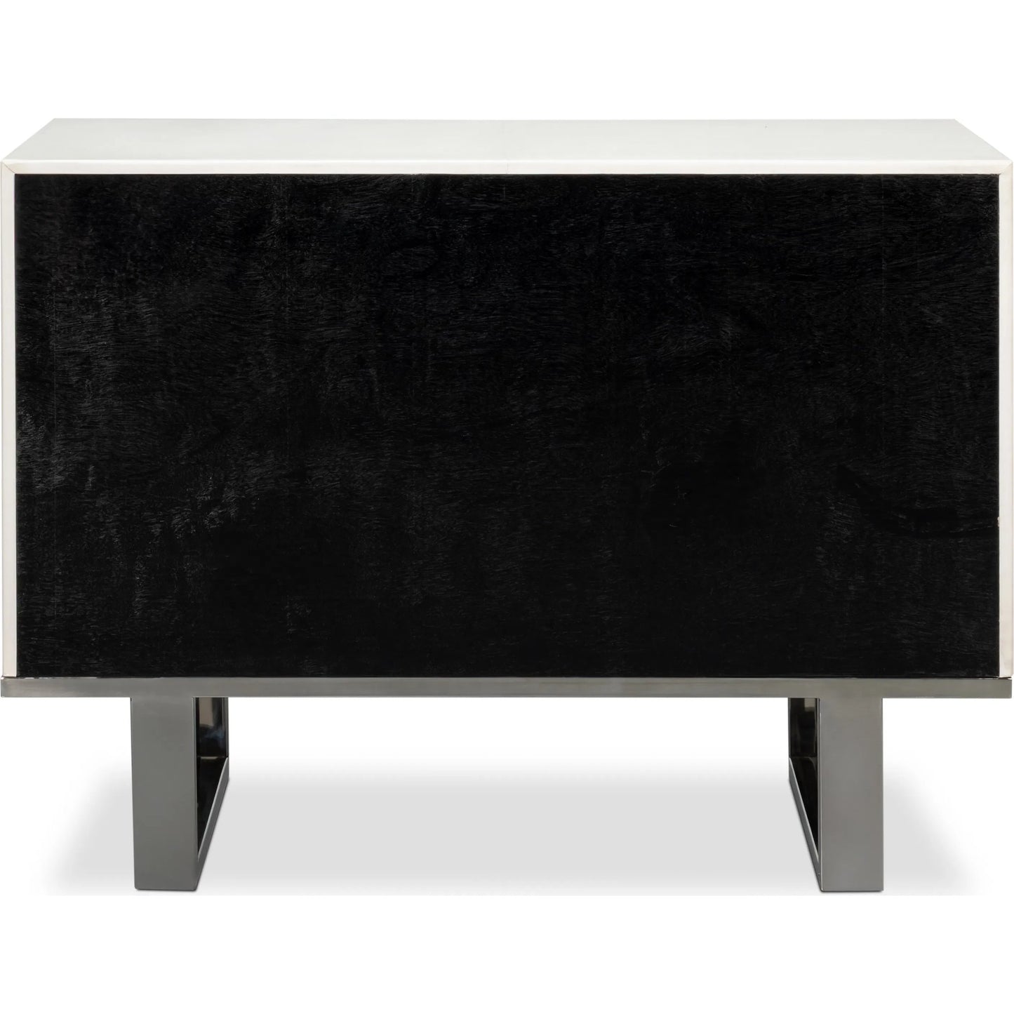 002 SI-2447884 | Additional Silo | Bronzini Credenza, Small by Sarreid Ltd. in white. Made from leather covered mdf, iron base, embossed white leather in a unique style.