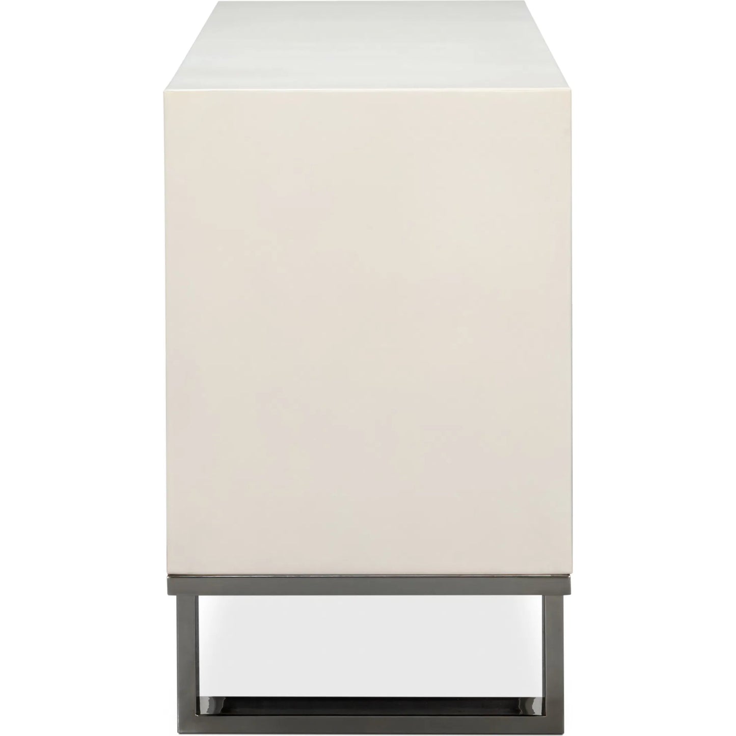 003 SI-2447884 | Additional Silo | Bronzini Credenza, Small by Sarreid Ltd. in white. Made from leather covered mdf, iron base, embossed white leather in a unique style.