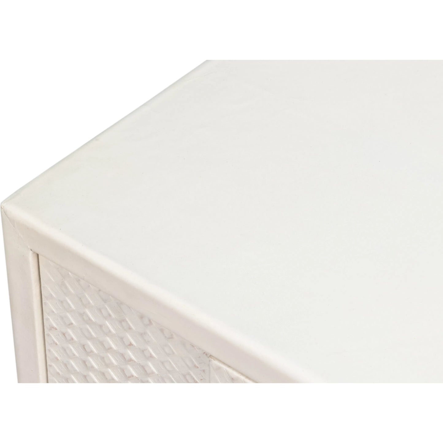 010 SI-2447884 | Additional Silo | Bronzini Credenza, Small by Sarreid Ltd. in white. Made from leather covered mdf, iron base, embossed white leather in a unique style.