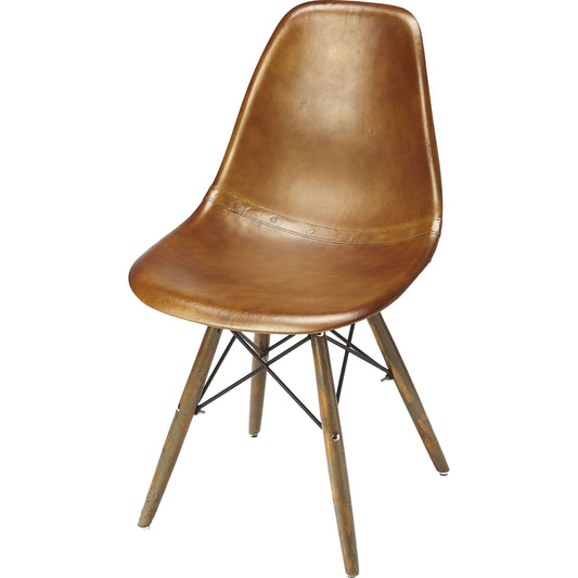 Orson Side Chair by Butler Specialty Company in medium brown and brown leather. Made from mango wood, iron, leather in a modern style.