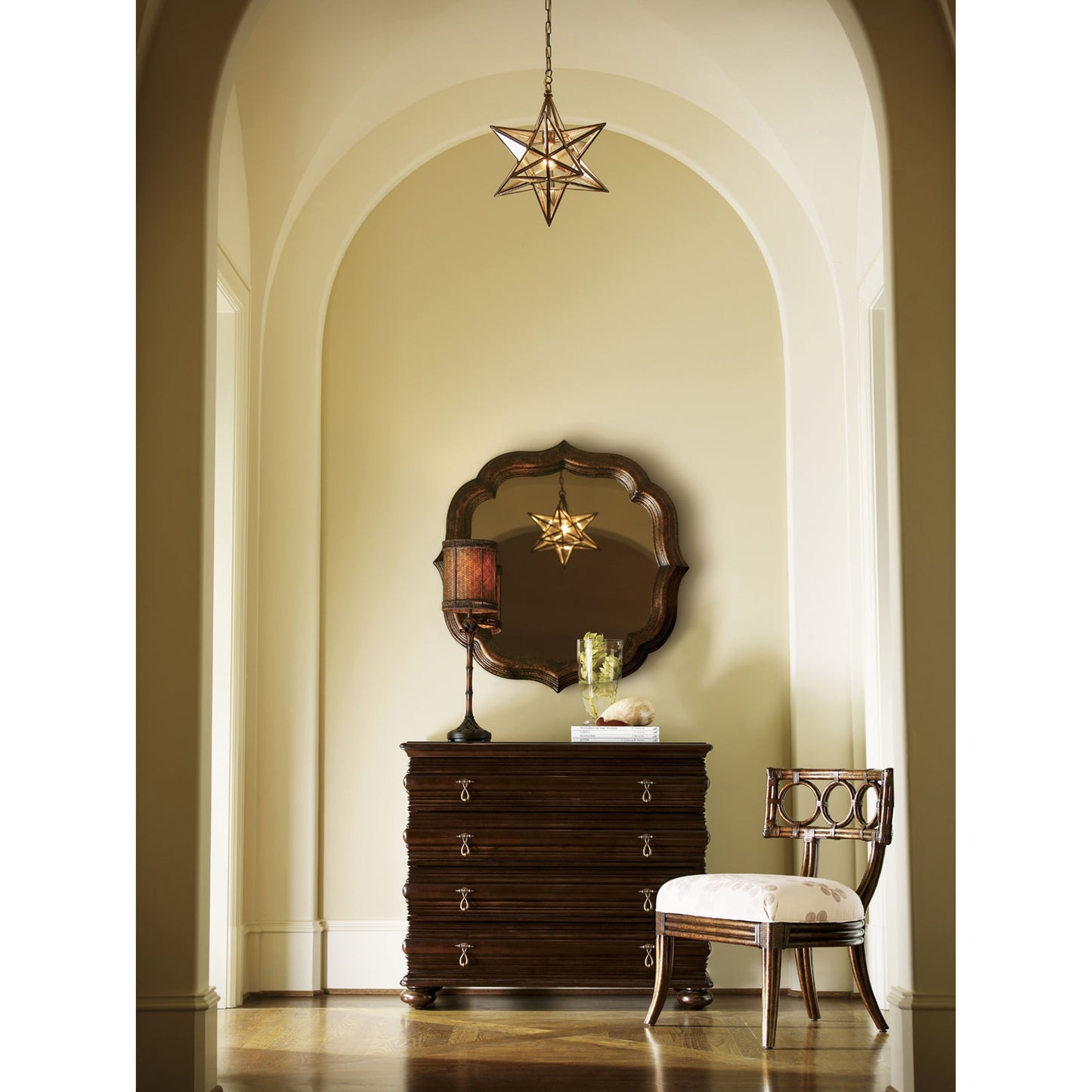 004 SR-836222 | Lifestyle | Lotus Blossom Mirror by Tommy Bahama Home. Made from unique in a transitional style.