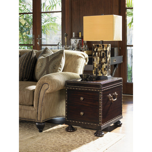 Sunset Cay Lamp Table by Tommy Bahama Home in mahogany. Made from unique in a transitional style.