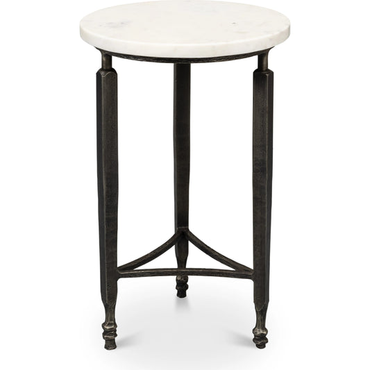 Mykos Side Table by Sarreid Ltd. in white. Made from iron, banswara white marble in a modern style.