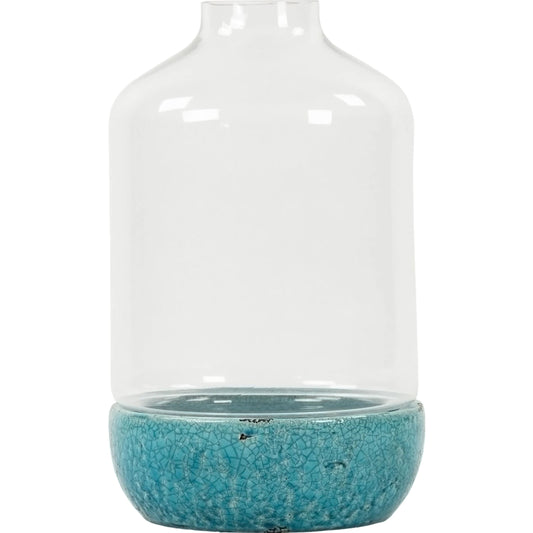 001 S-338121,S-338122 | Primary Silo | Distressed Blue Ceramic & Glass Vase by Zentique in blue. Made from ceramic in a modern style.