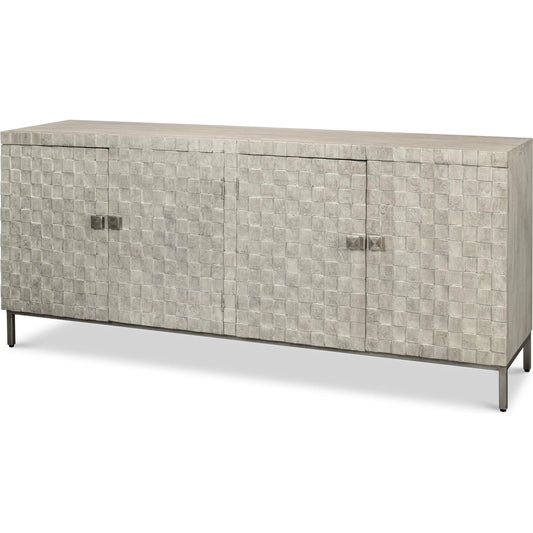 Cubist Four Door Sideboard by Sarreid Ltd. in grey. Made from mango wood in a modern style.