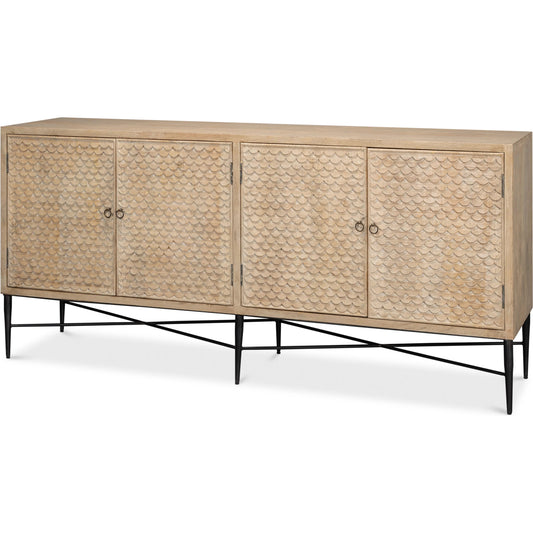 Archie Four Door Sideboard by Sarreid Ltd. in tan. Made from mango wood in a transitional style.