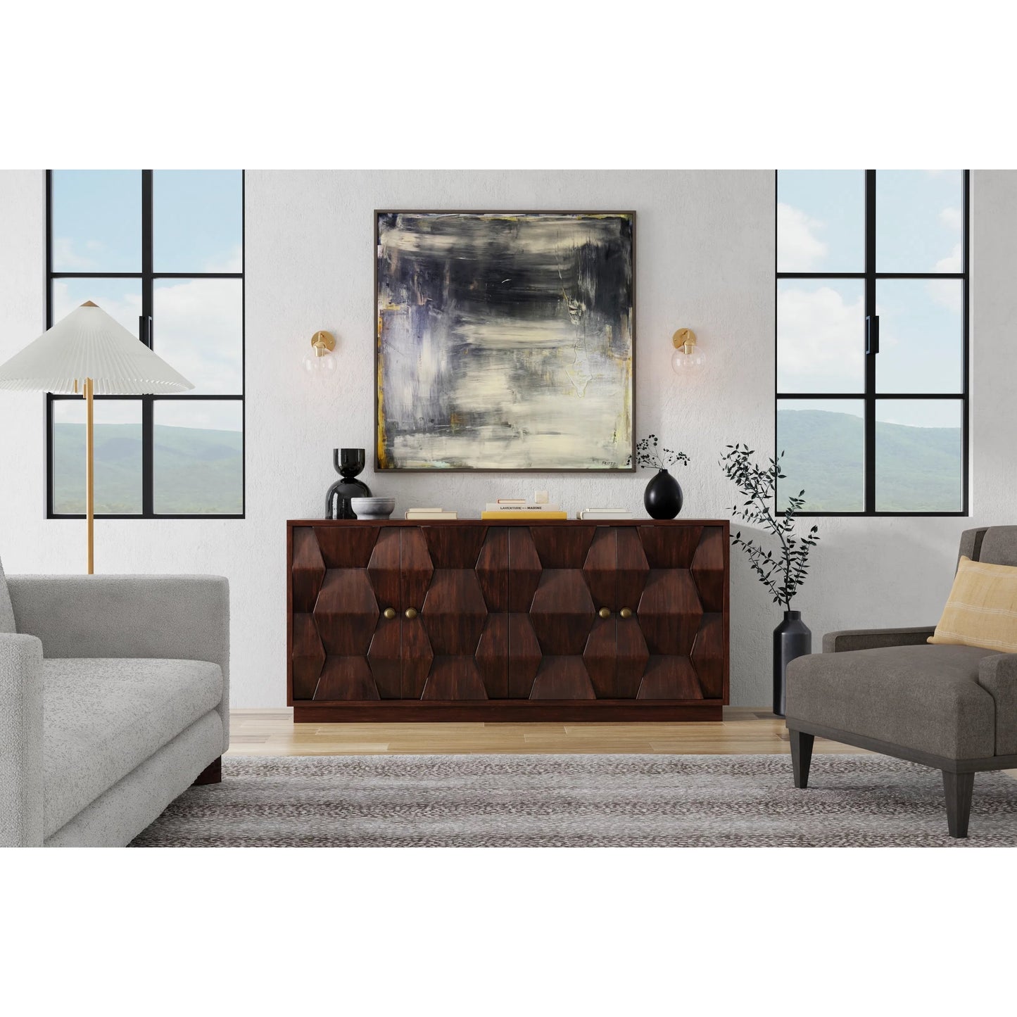 015 SI-2372563 | Lifestyle | Preston Four Door Sideboard by Sarreid Ltd. in brown. Made from mango wood in a traditional style.