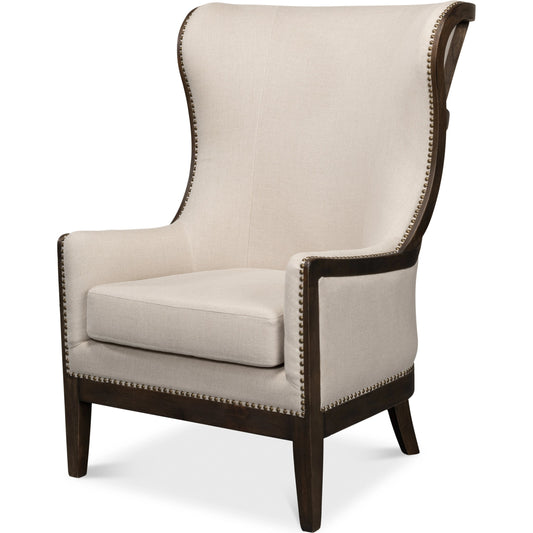 Nolan Chair by Sarreid Ltd. in beige. Made from 100% linen, ash in a traditional style.