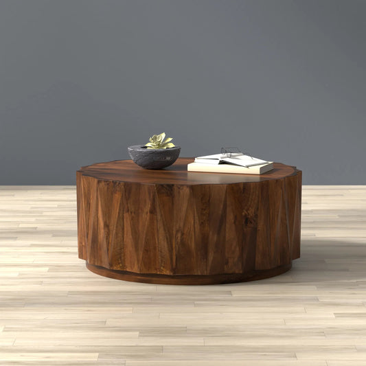 Denali Round Cocktail Table by Sarreid Ltd. in brown. Made from mango wood in a transitional style.