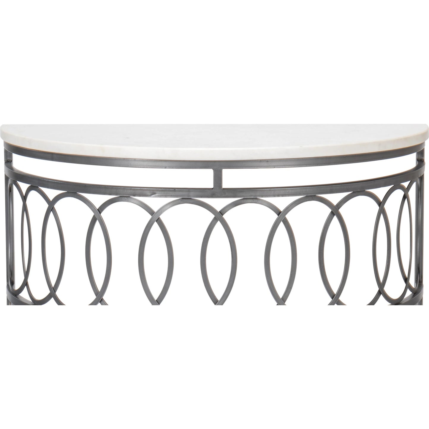007 SI-2372548 | Closeup | Olympia Demilune Table by Sarreid Ltd. in old iron. Made from iron, white banswara marble top in a unique style.