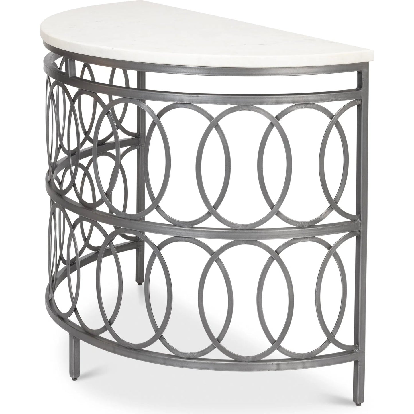 004 SI-2372548 | Additional Silo | Olympia Demilune Table by Sarreid Ltd. in old iron. Made from iron, white banswara marble top in a unique style.