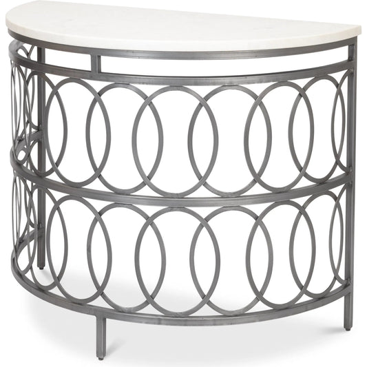 Olympia Demilune Table by Sarreid Ltd. in old iron. Made from iron, white banswara marble top in a modern style.