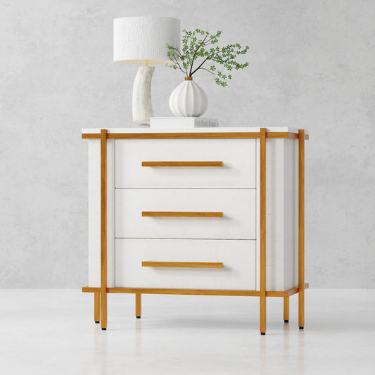 Blakely Night Stand by Sarreid Ltd. in osprey white. Made from iron, leather in a transitional style.