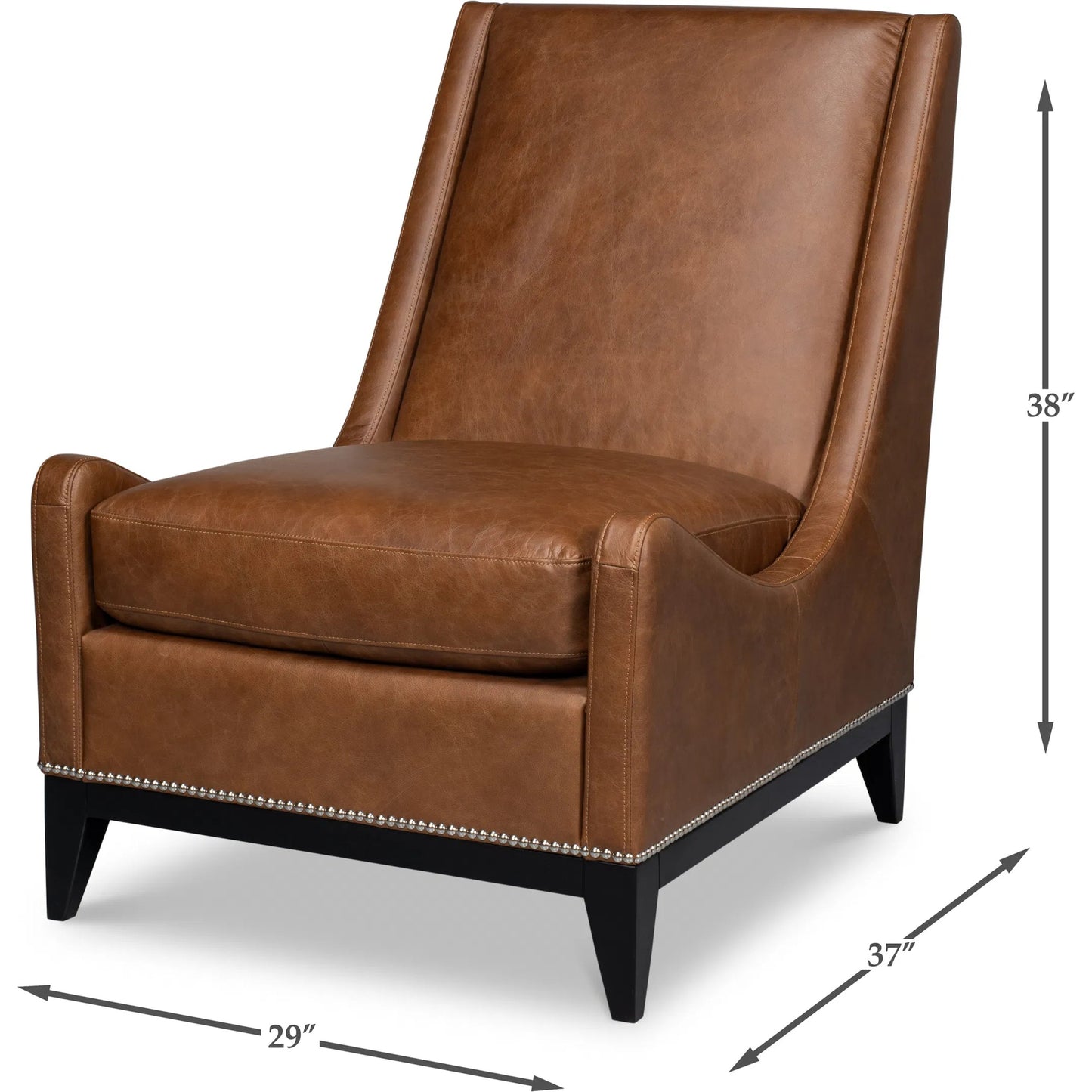 006 SI-2372460 | Additional Silo | Brandy Accent Chair in Distilled Leather by Sarreid Ltd. in brown. Made from chocolate brown leather, wood in a unique style.