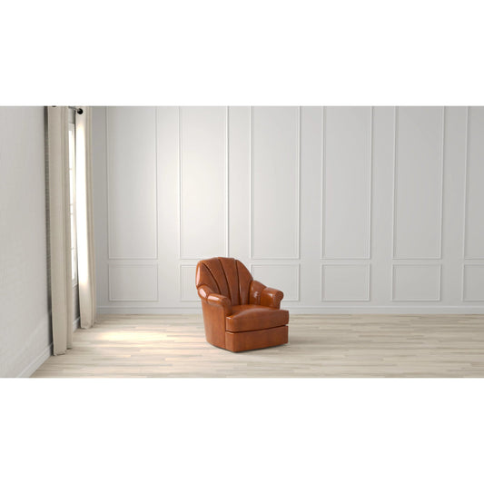 Scoth Swivel Chair in Distilled Leather by Sarreid Ltd. in havana brown. Made from leather in a traditional style.