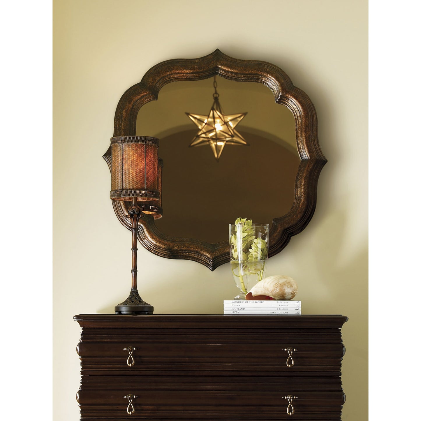 003 SR-836222 | Lifestyle | Lotus Blossom Mirror by Tommy Bahama Home. Made from unique in a transitional style.
