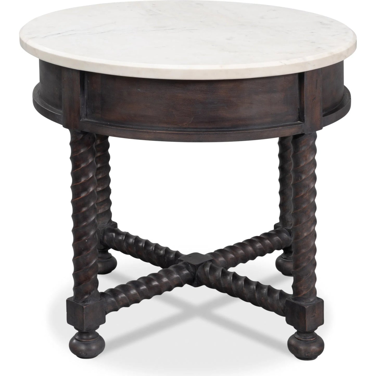 002 SI-2372455 | Additional Silo | Barley Side Table by Sarreid Ltd. in brown. Made from acacia wood, white banswara marble in a traditional style.