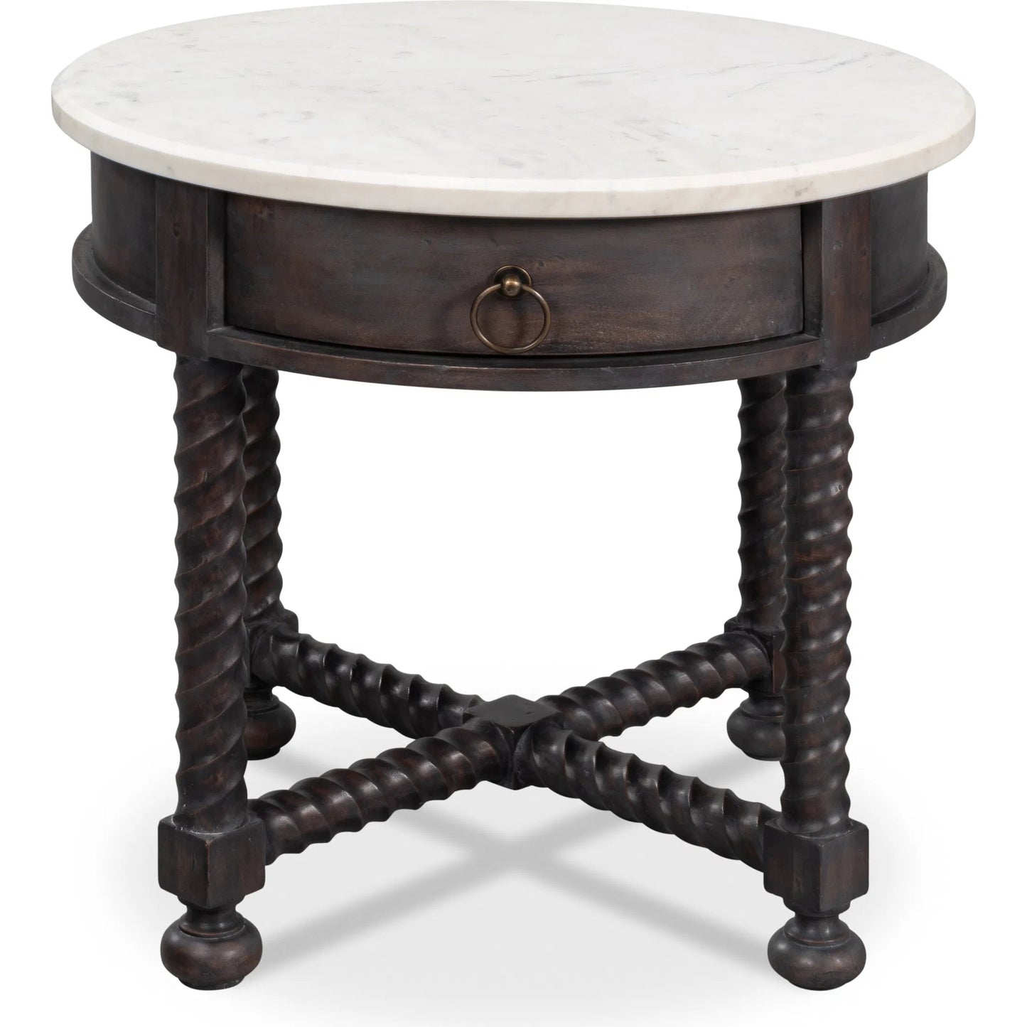 003 SI-2372455 | Additional Silo | Barley Side Table by Sarreid Ltd. in brown. Made from acacia wood, white banswara marble in a traditional style.