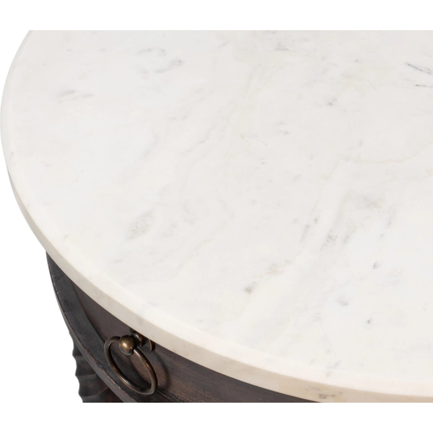 012 SI-2372455 | Closeup | Barley Side Table by Sarreid Ltd. in brown. Made from acacia wood, white banswara marble in a traditional style.