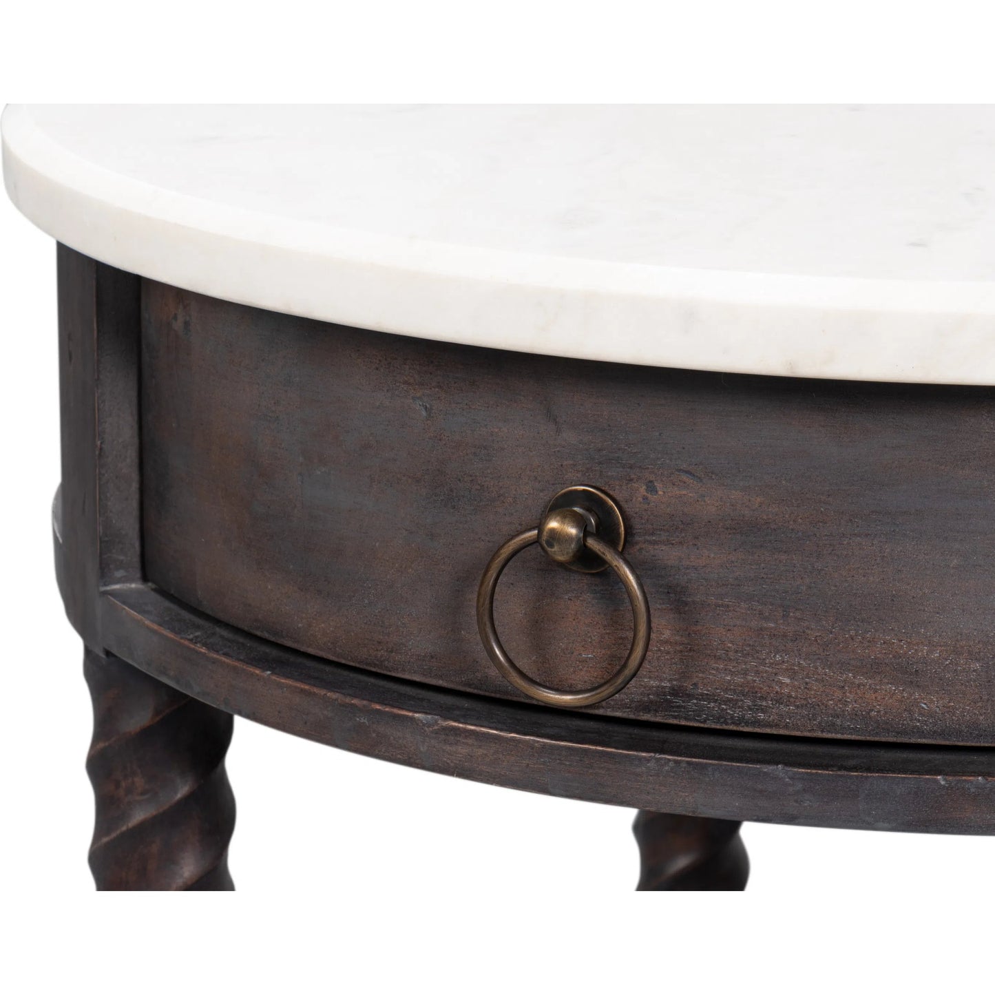 007 SI-2372455 | Closeup | Barley Side Table by Sarreid Ltd. in brown. Made from acacia wood, white banswara marble in a traditional style.