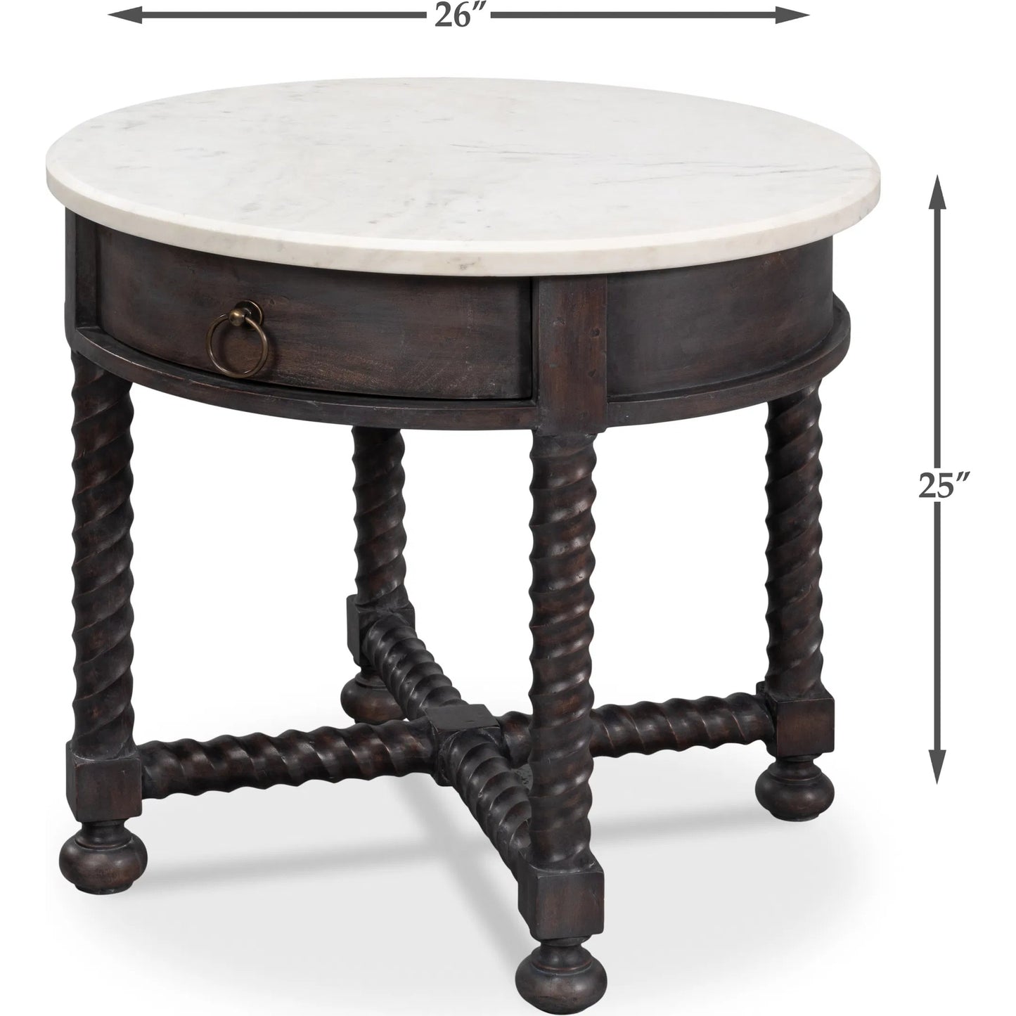 005 SI-2372455 | Additional Silo | Barley Side Table by Sarreid Ltd. in brown. Made from acacia wood, white banswara marble in a traditional style.