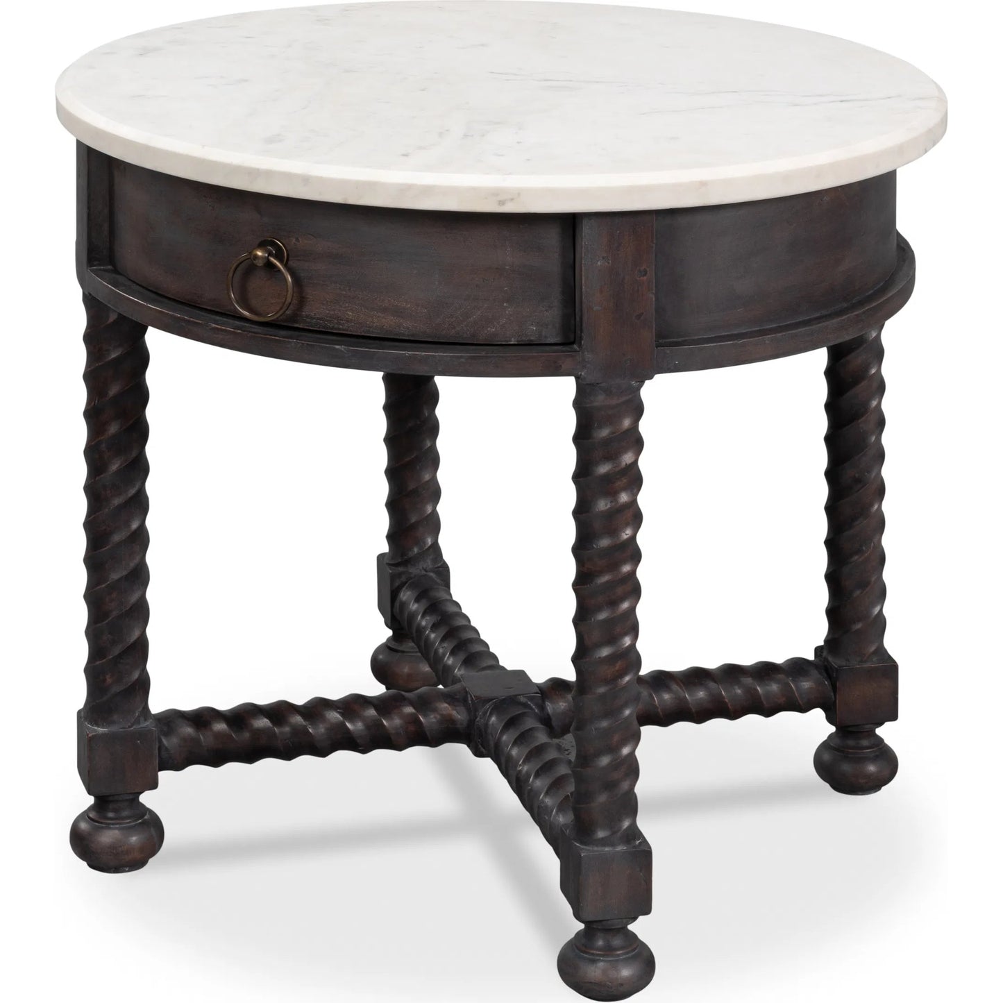 001 SI-2372455 | Primary Silo | Barley Side Table by Sarreid Ltd. in brown. Made from acacia wood, white banswara marble in a traditional style.