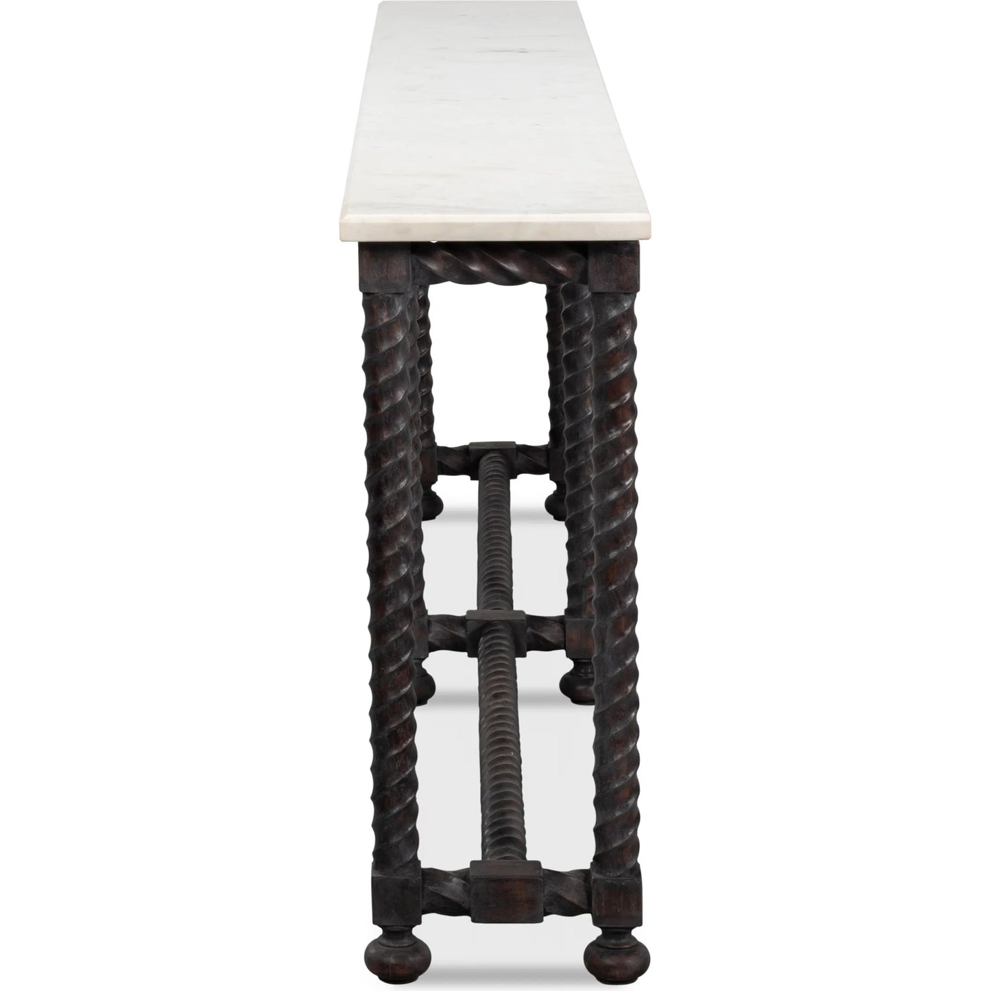 002 SI-2372454 | Additional Silo | Barley Console Table by Sarreid Ltd. in brown. Made from acacia wood, white banswara marble in a traditional style.