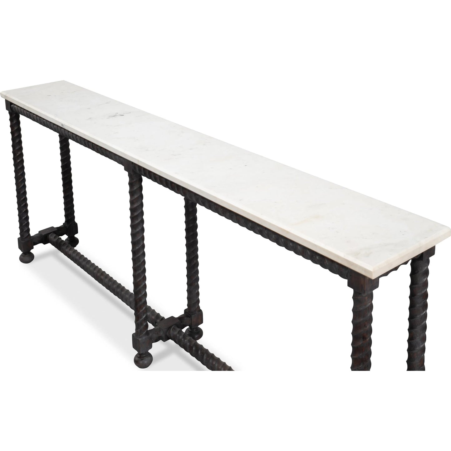 004 SI-2372454 | Additional Silo | Barley Console Table by Sarreid Ltd. in brown. Made from acacia wood, white banswara marble in a traditional style.