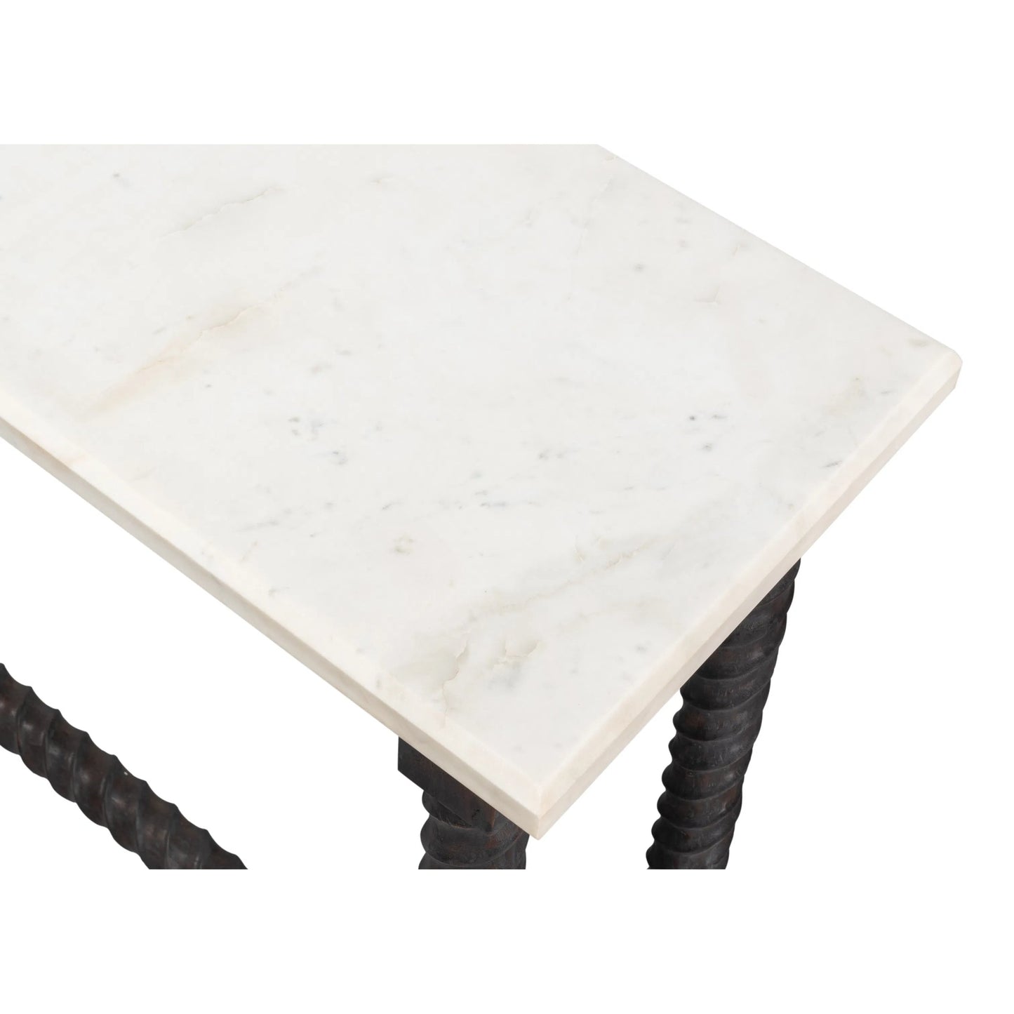 012 SI-2372454 | Closeup | Barley Console Table by Sarreid Ltd. in brown. Made from acacia wood, white banswara marble in a traditional style.