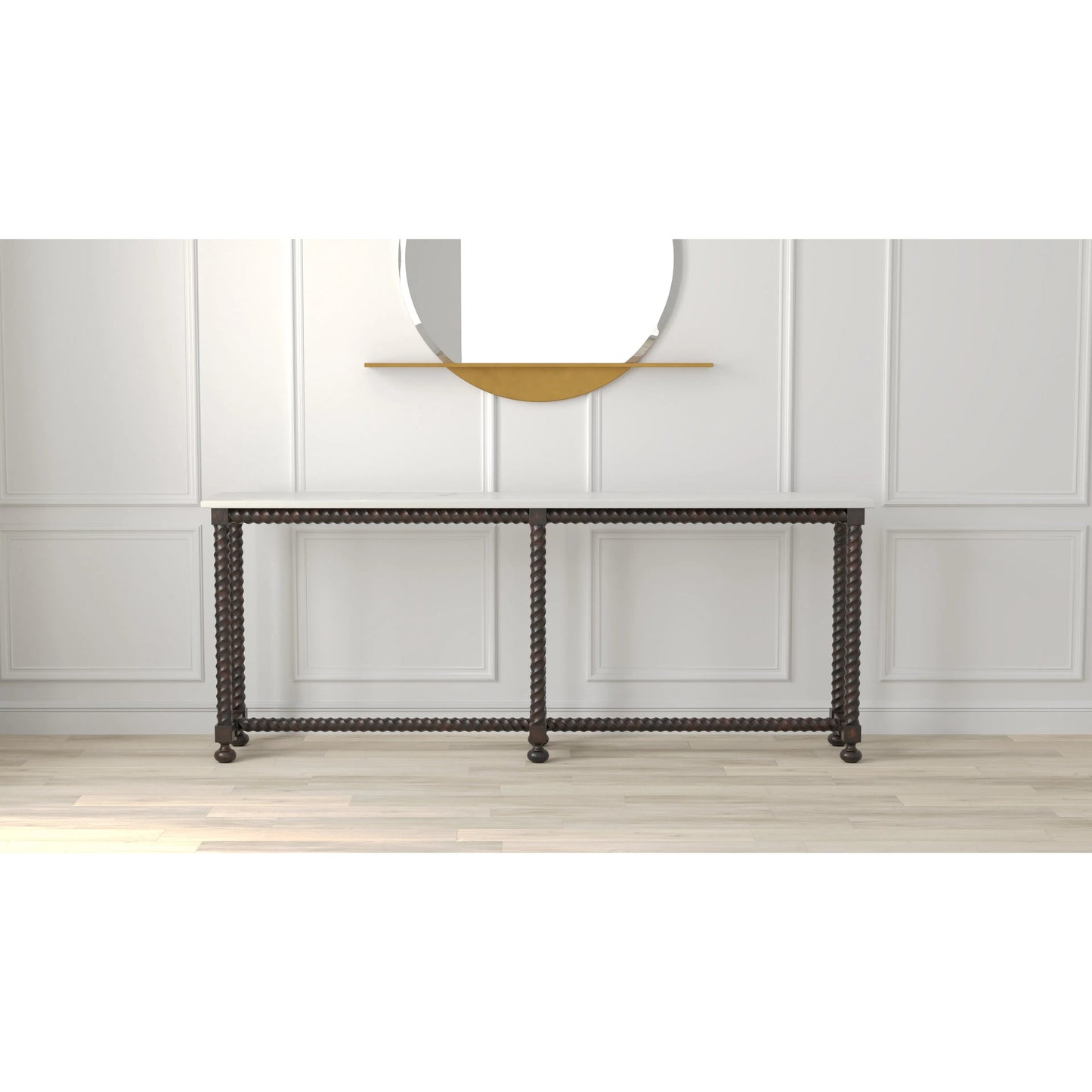 013 SI-2372454 | Lifestyle | Barley Console Table by Sarreid Ltd. in brown. Made from acacia wood, white banswara marble in a traditional style.