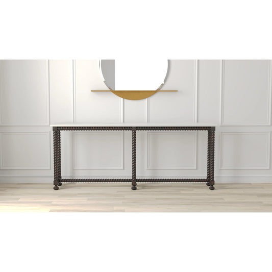 Barley Console Table by Sarreid Ltd. in brown. Made from acacia wood, white banswara marble in a traditional style.