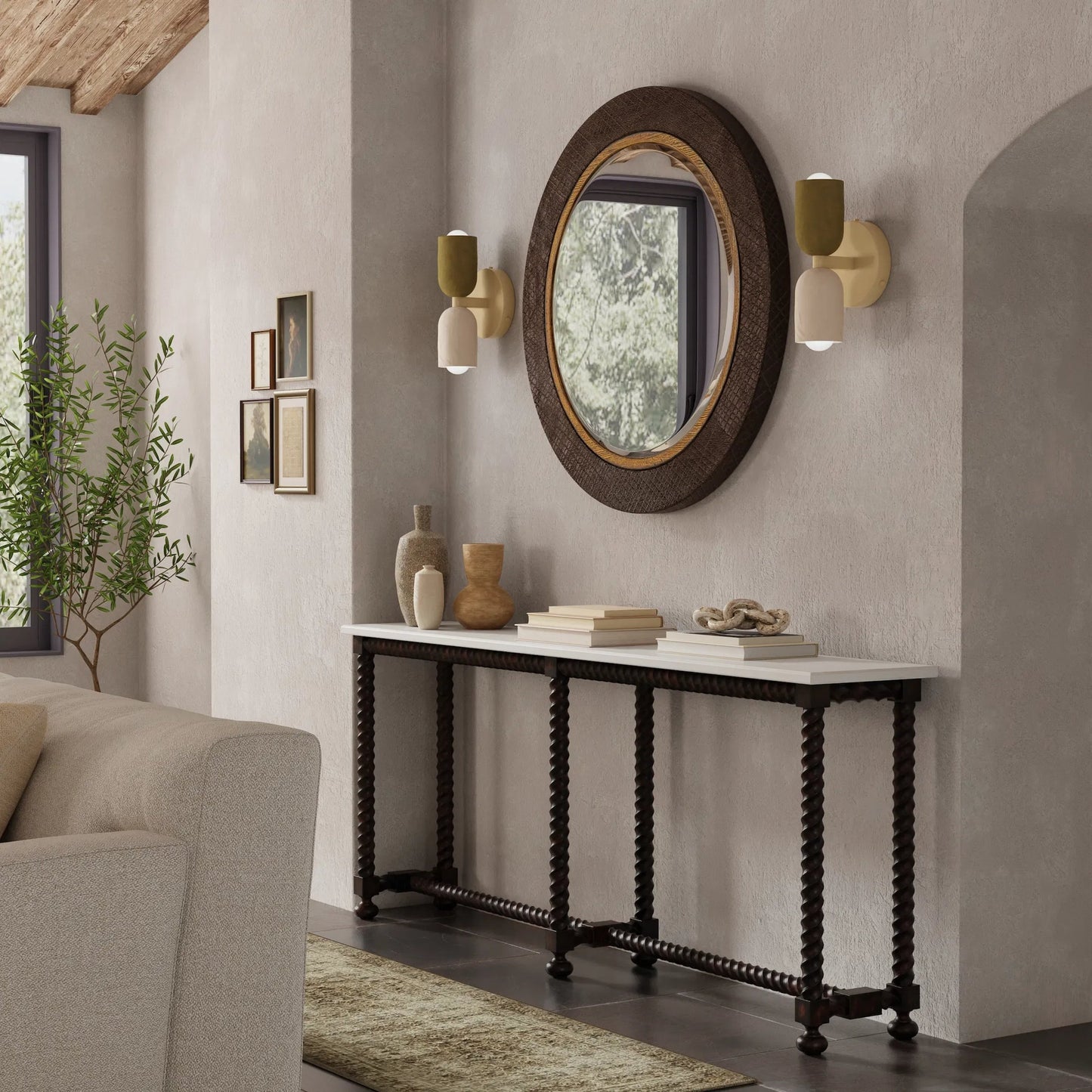 014 SI-2372454 | Lifestyle | Barley Console Table by Sarreid Ltd. in brown. Made from acacia wood, white banswara marble in a traditional style.