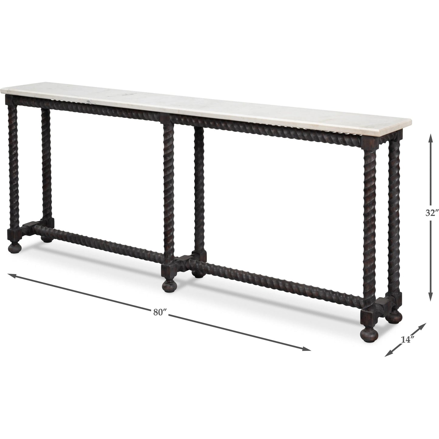 005 SI-2372454 | Additional Silo | Barley Console Table by Sarreid Ltd. in brown. Made from acacia wood, white banswara marble in a traditional style.