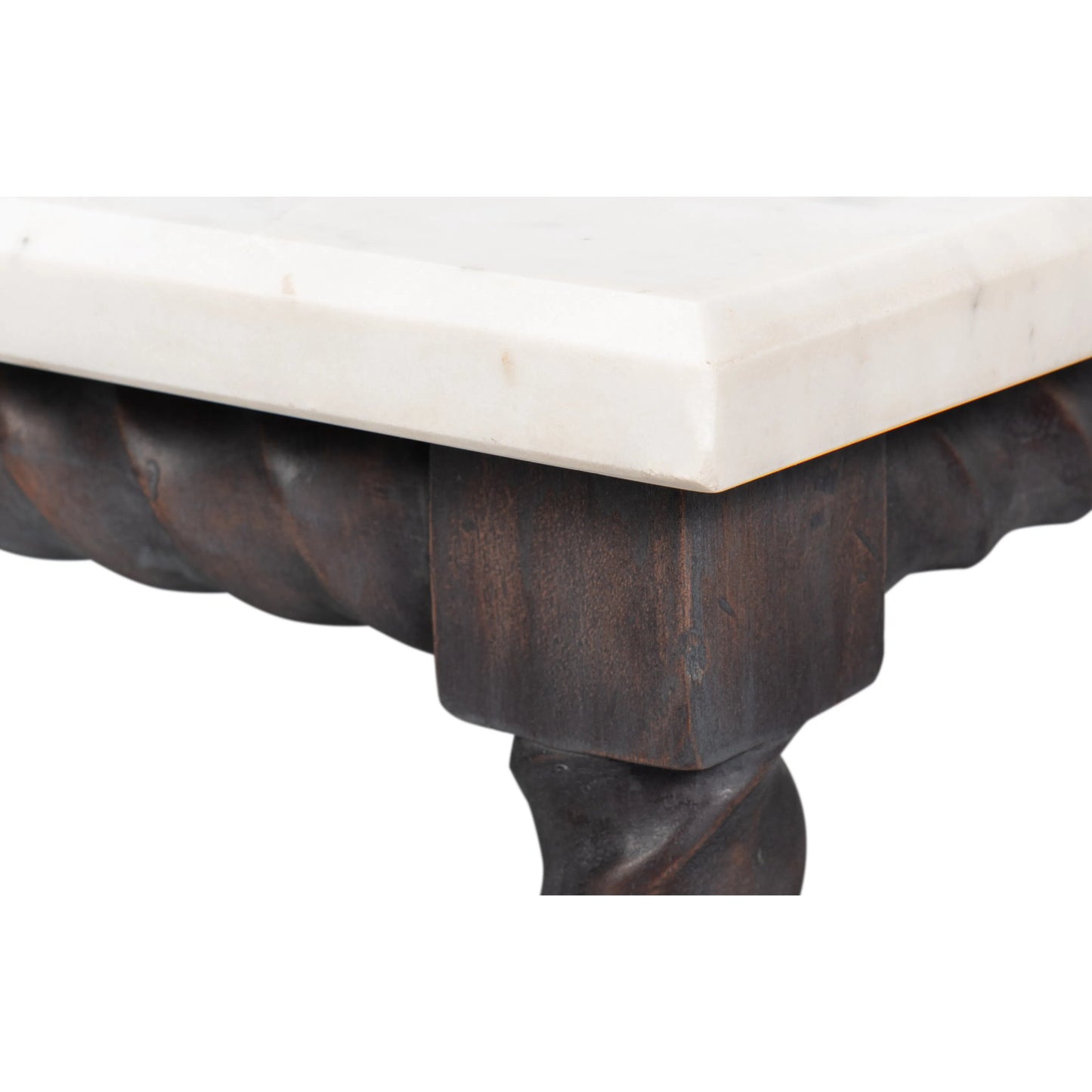 008 SI-2372453 | Closeup | Barley Cocktail Table by Sarreid Ltd. in brown. Made from acacia wood, white banswara marble in a traditional style.
