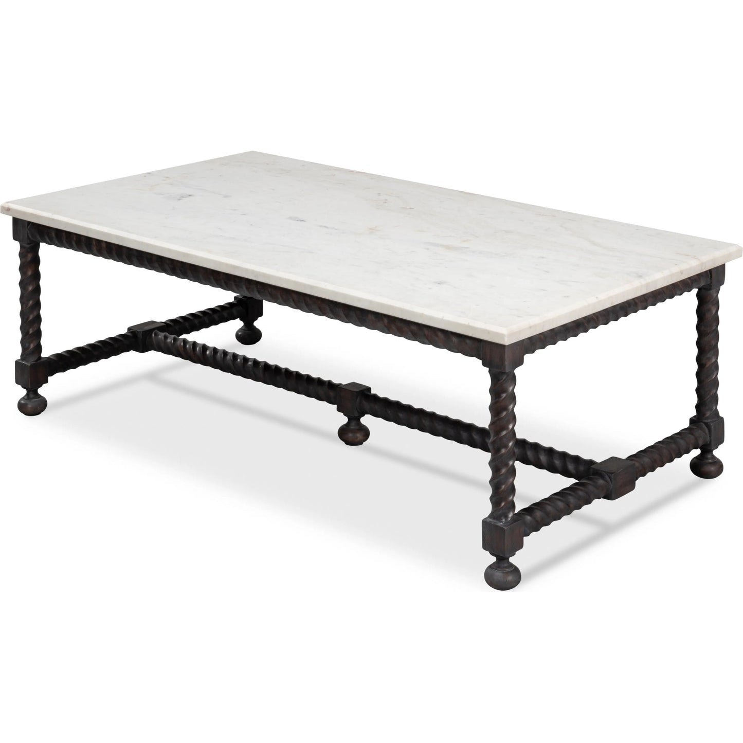 004 SI-2372453 | Additional Silo | Barley Cocktail Table by Sarreid Ltd. in brown. Made from acacia wood, white banswara marble in a traditional style.