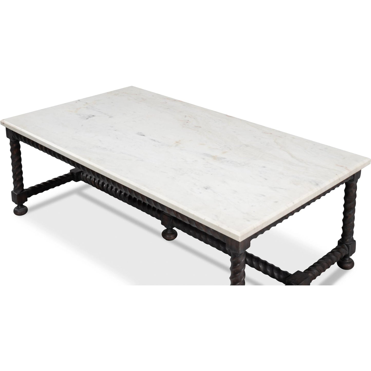 005 SI-2372453 | Additional Silo | Barley Cocktail Table by Sarreid Ltd. in brown. Made from acacia wood, white banswara marble in a traditional style.