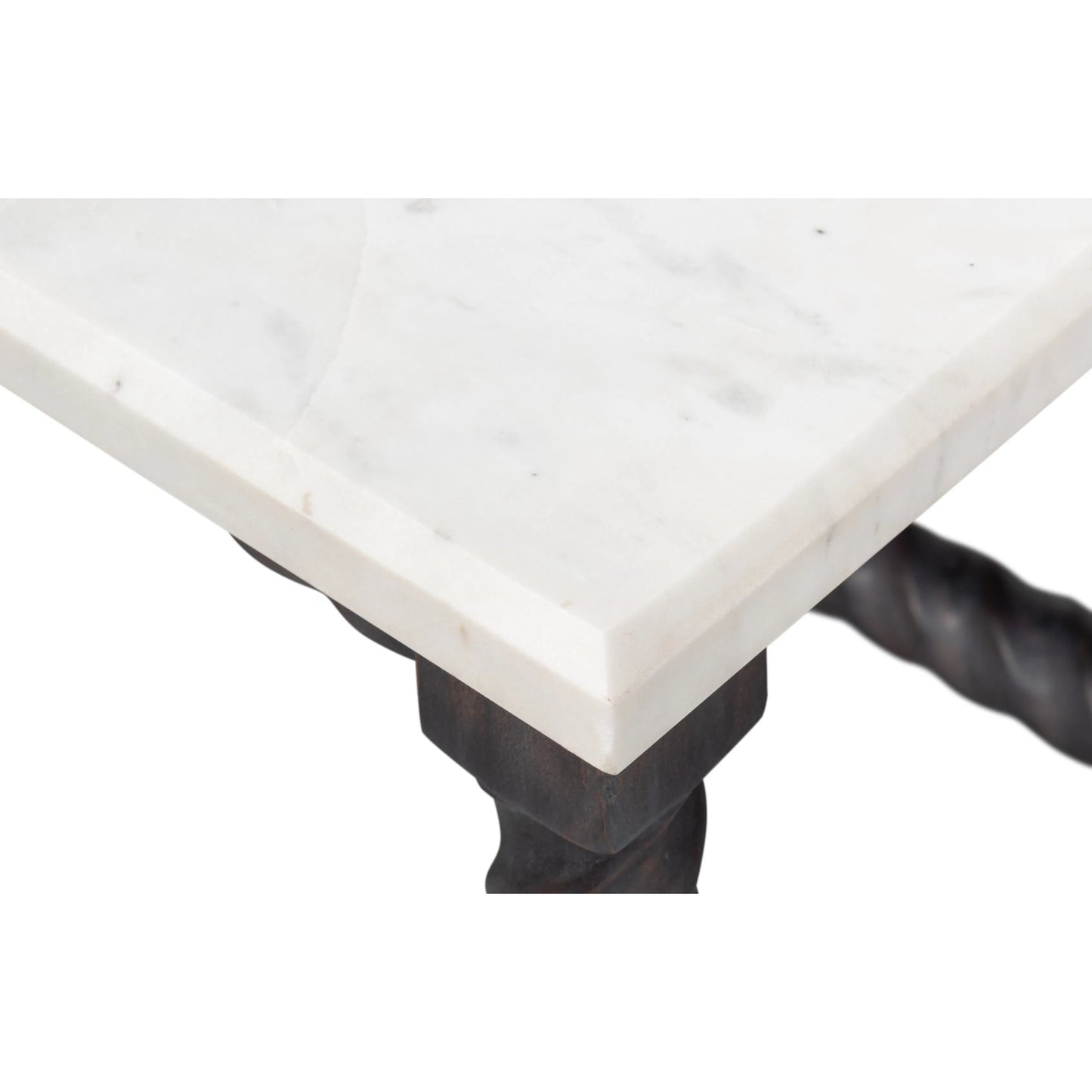 013 SI-2372453 | Closeup | Barley Cocktail Table by Sarreid Ltd. in brown. Made from acacia wood, white banswara marble in a traditional style.