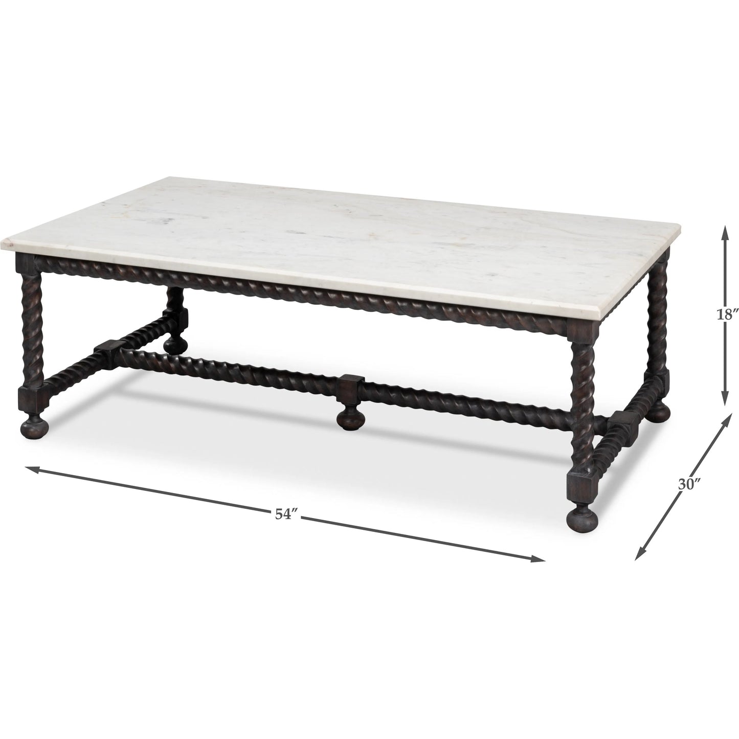 006 SI-2372453 | Additional Silo | Barley Cocktail Table by Sarreid Ltd. in brown. Made from acacia wood, white banswara marble in a traditional style.